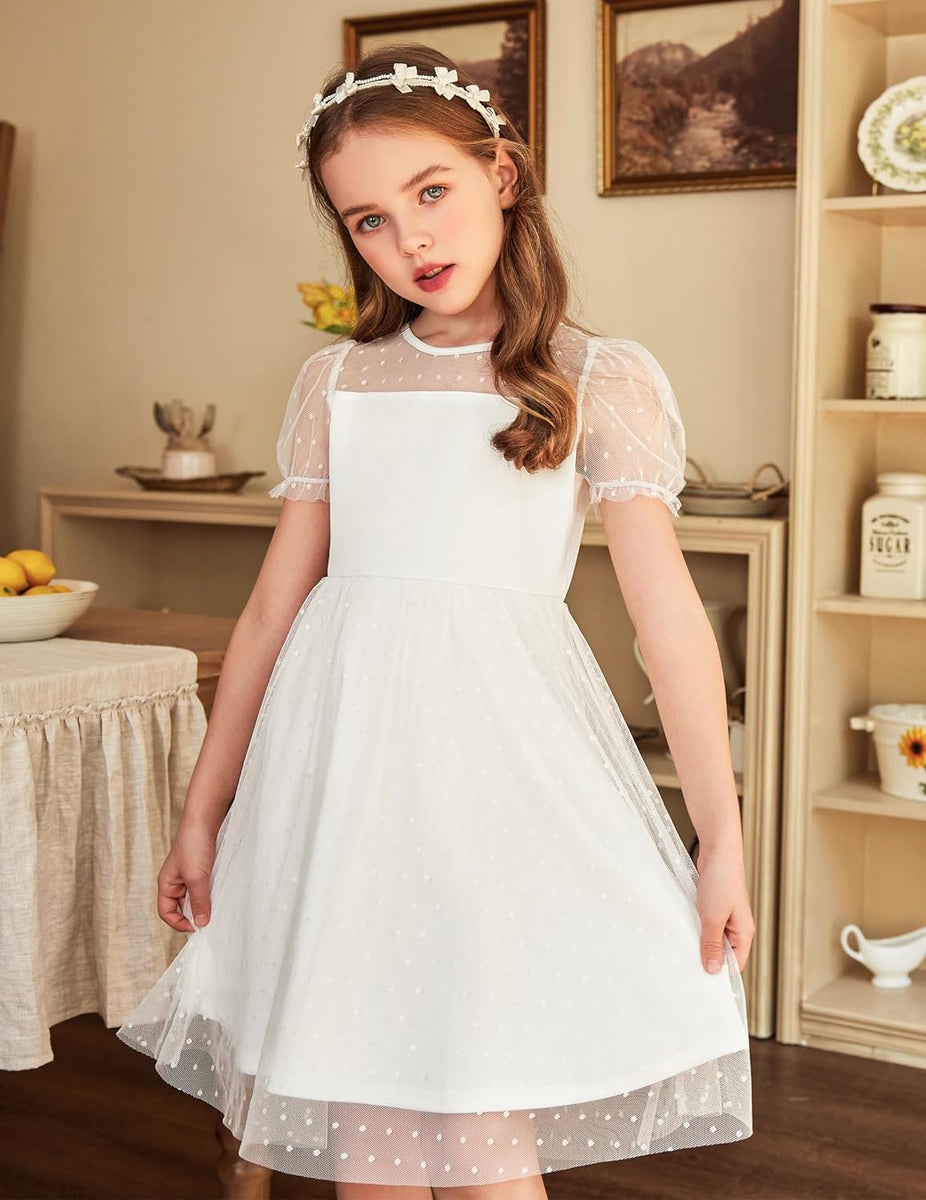 Arshiner Girls Dress Contrast Mesh Puffy A Line Casual Party Dress ...