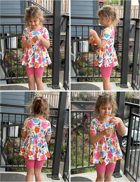 Arshiner Girls Summer Outfits Short Sleeve Ruffle Hem Top and Biker Shorts Set Girl Clothes 6-14 Years