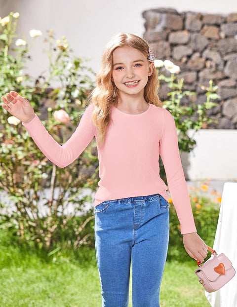 Arshiner Girls Long Sleeve Ribbed Knit Shirts