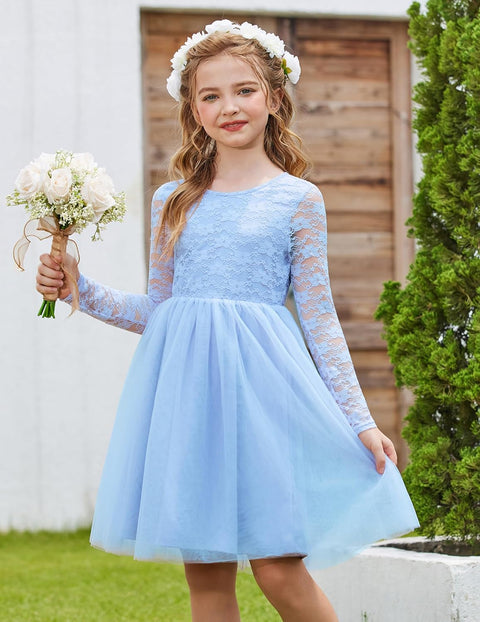 Arshiner Flower Girl Dress V Back Lace Tulle Party Dresses