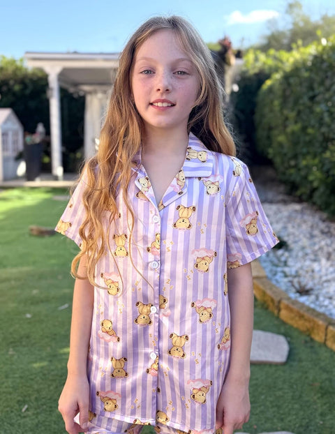 Arshiner Girls Pajamas Silk Satin Pajama Set