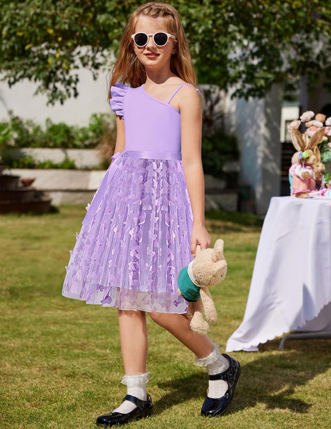 Arshiner Girls Dresses One Shoulder Ruffle Formal Tulle Dress