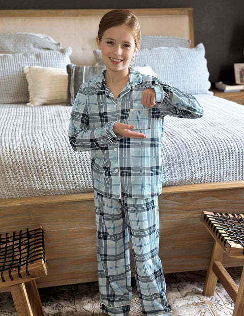 Arshiner Pajamas Set for Girls Plaid Long Sleeve Lounge Set