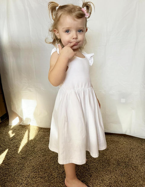 Arshiner Toddler Dress Girls Summer Ruffle Sleeve Backless Dresses Casual Sundress with Pockets 2-8Y