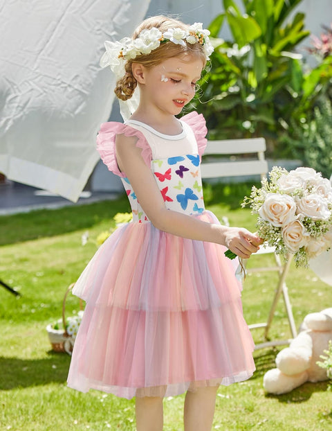 Arshiner Toddler Girls Tutu Sundress Ruffle Sleeve Double Fluffy Tiered Dresses