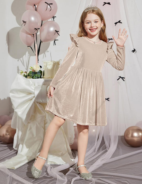 Arshiner Toddler Velvet Dress Little Girls Ruffle Dresses