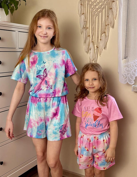 [4Y-12Y] Arshiner Girls Pajamas Set Short Sleeve Pjs 3PCS Lounge Sets