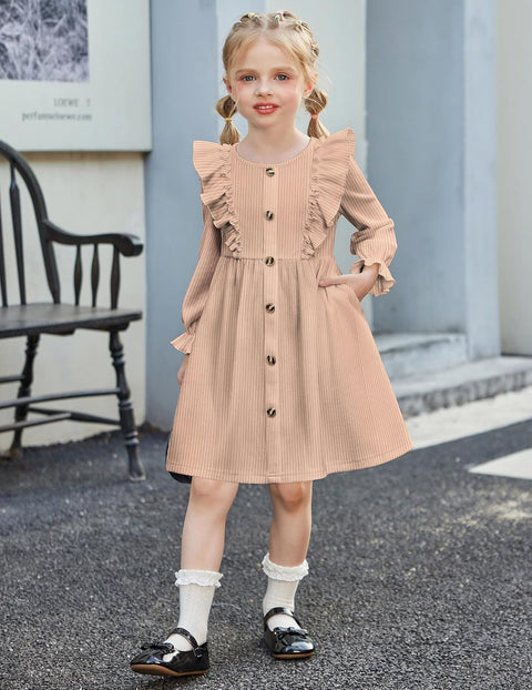 Arshiner Toddler Sweater Dress Ruffle Ribbed Knit Dresses