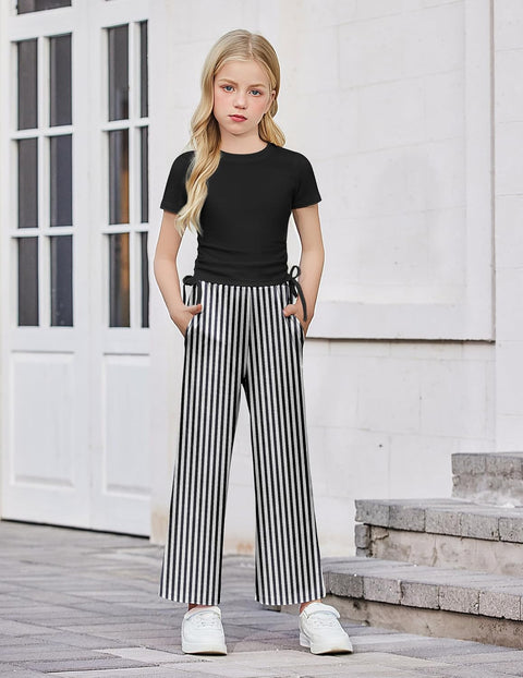 Arshiner Girls Sets Ruched Drawstring Tops and Wide Leg Pants