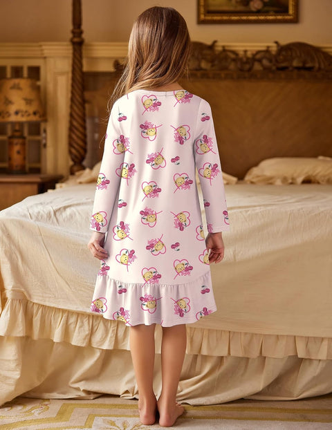 Arshiner Girls' Long Sleeve Cute Nightie Pajama Dress