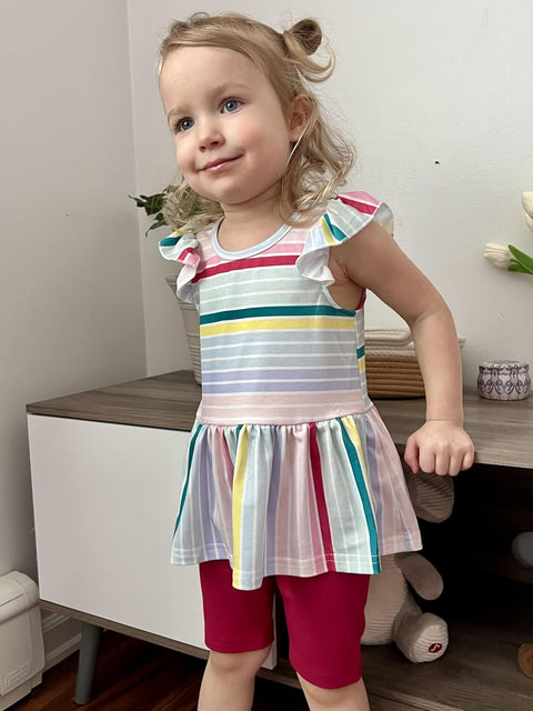 Arshiner Girls 2 Piece Outfit Ruffle Sleeve Peplum Top And Biker Shorts Set