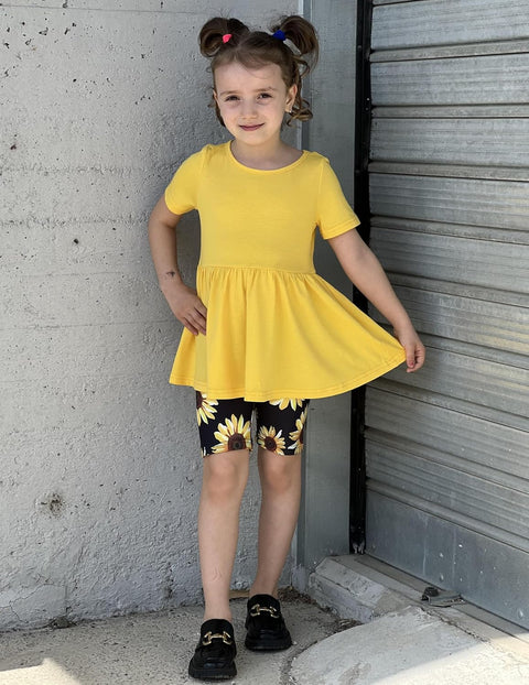 Arshiner Girls Summer Outfits Short Sleeve Ruffle Hem Top and Biker Shorts Set Girl Clothes 6-14 Years