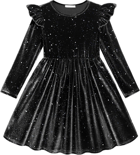 Arshiner Toddler Velvet Dress Little Girls Ruffle Dresses