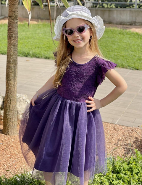 【2-8Y】Arshiner Toddler Lace Tutu Dresses Ruffle Sleeve 3 Layers Tulle Flower Dress