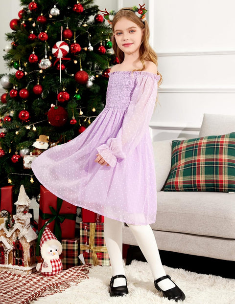 Arshiner Girl Tulle Dress Winter Long Sleeve Teen Girls Party Dresses