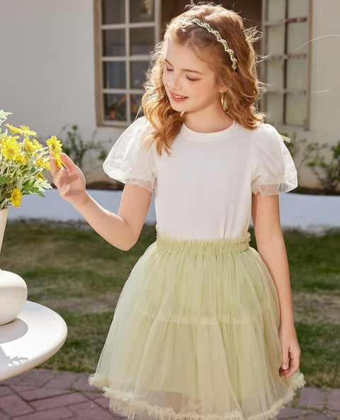 Arshiner Girls Shirts Mesh Puff Short Sleeves Tee Tops