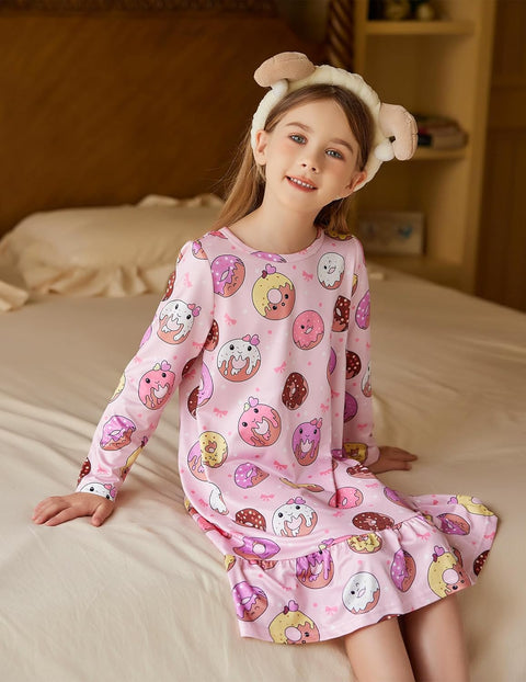 Arshiner Girls' Sleepwear Long Sleeve Cute Nightie Pajama Dress