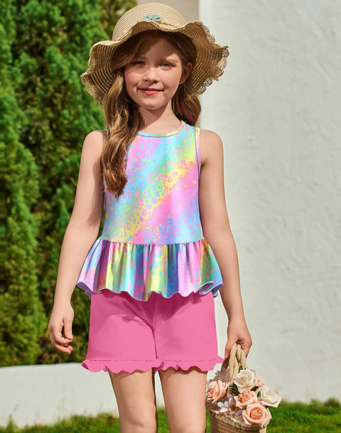 Arshiner Toddler Girls Outfit Ruffle Top and Elastic Shorts Set 2-8 Years