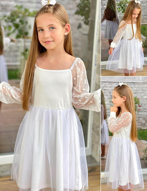 Arshiner Girl Tulle Dress Puff Long Sleeve Teen Girls Party Casual Dresses