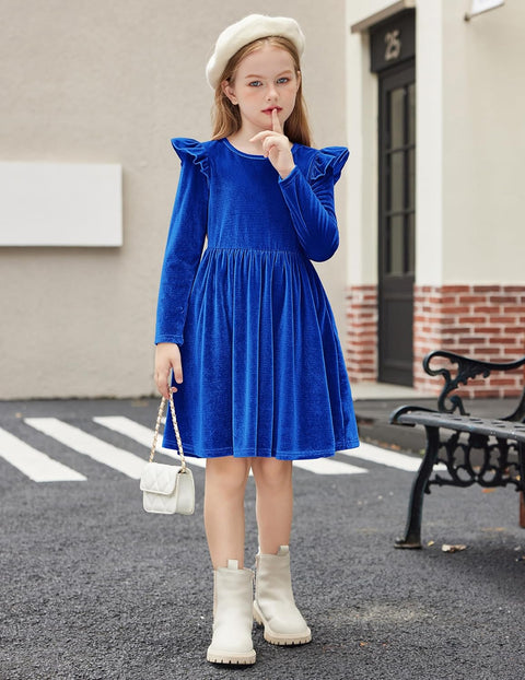 Arshiner Toddler Velvet Dress Little Girls Ruffle Dresses