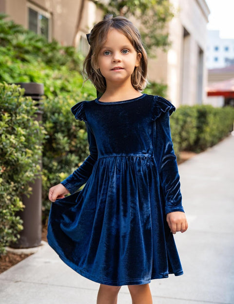 Arshiner Toddler Velvet Dress Little Girls Ruffle Dresses