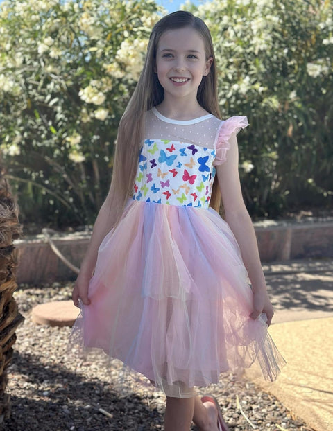 Arshiner Toddler Girls Tutu Sundress Ruffle Sleeve Double Fluffy Tiered Dresses