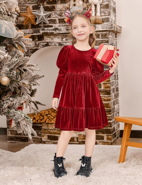 Arshiner Toddler Velvet Dress Girls Puff Party Ruffle Dresses