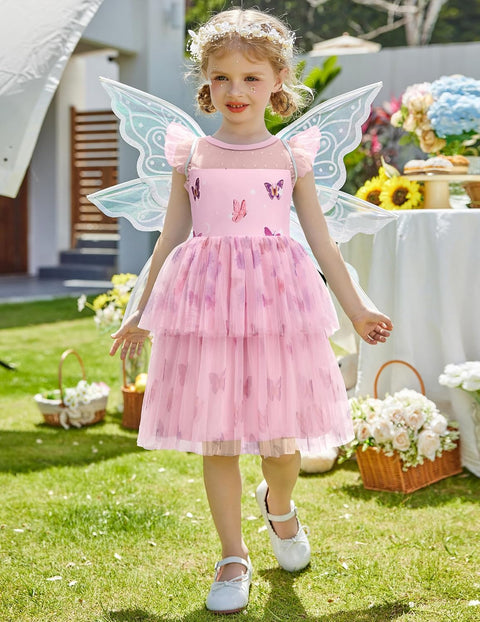 Arshiner Toddler Girls Tutu Sundress Ruffle Sleeve Double Fluffy Tiered Dresses