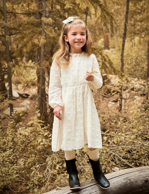 Arshiner Girls Dress Long Sleeve Swiss Dot Ruffle Collar Flowy A-Line Party Dress for Kids 5-13Y