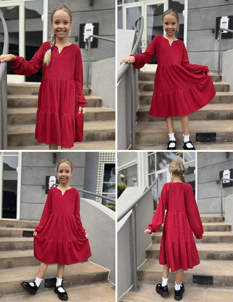 Arshiner Girls Dresses Lantern Long Sleeve Casual Dress