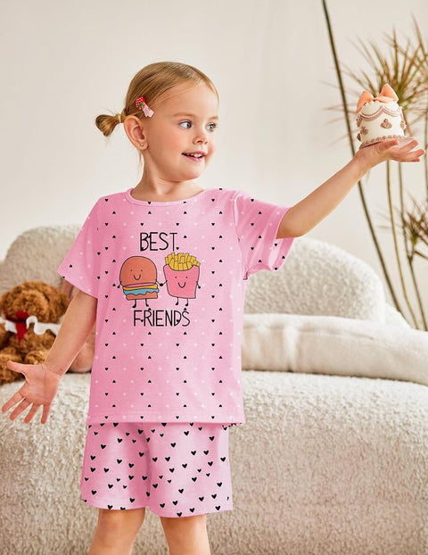 [4Y-12Y] Arshiner Girls Pajamas Set Short Sleeve Pjs 3PCS Lounge Sets