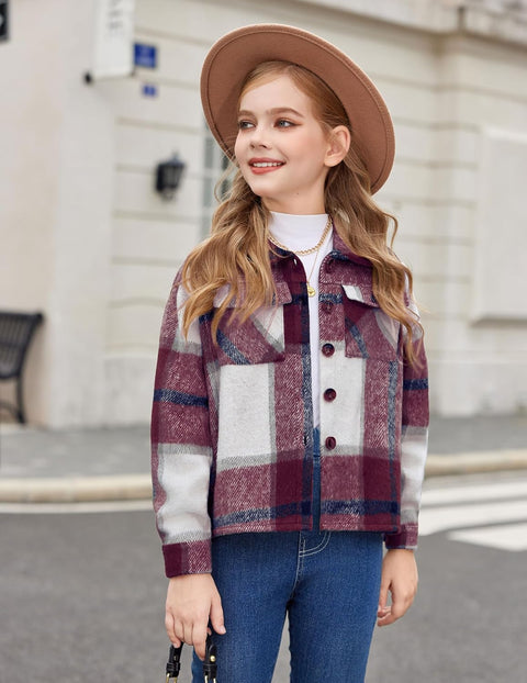 Arshiner Girls Flannel Cropped Shacket Plaid Jacket