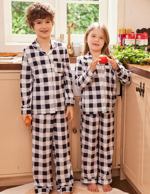 Arshiner Pajamas Set for Girls Plaid Long Sleeve Lounge Set