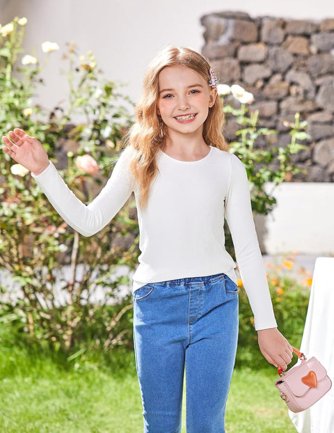 Arshiner Girls Long Sleeve Ribbed Knit Shirts