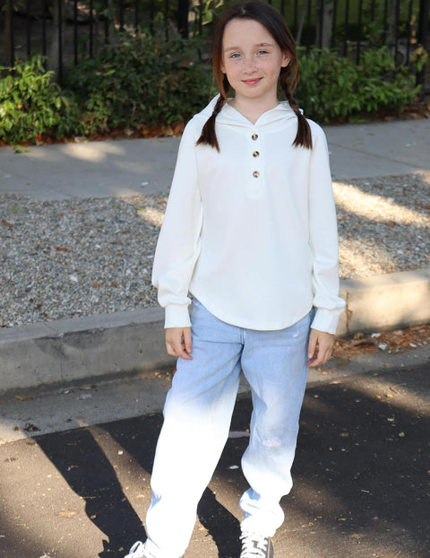 Arshiner Girls Button Collar Kids Hooded Sweatshirt