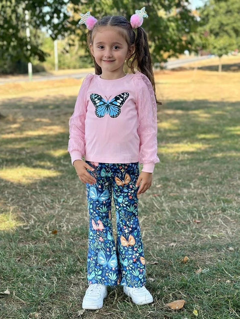 Arshiner Girls 2 Piece Outfits Knit Tulle Puff Top and Flare Pants Set