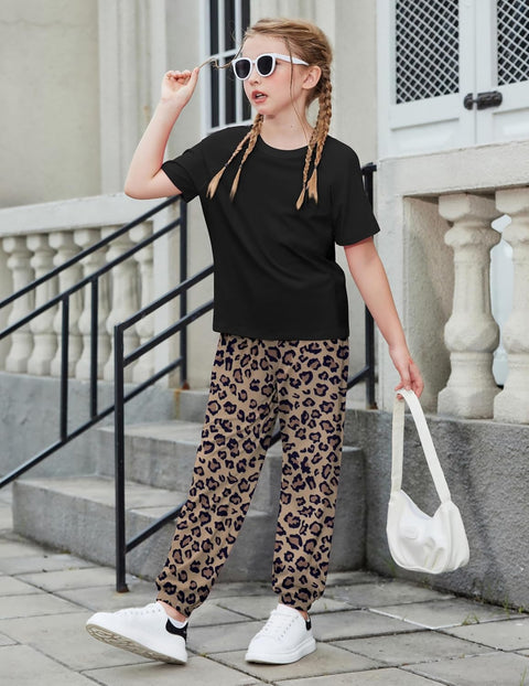Arshiner Girls 2 Piece Outfits Short Sleeve Tops and Jogger Set