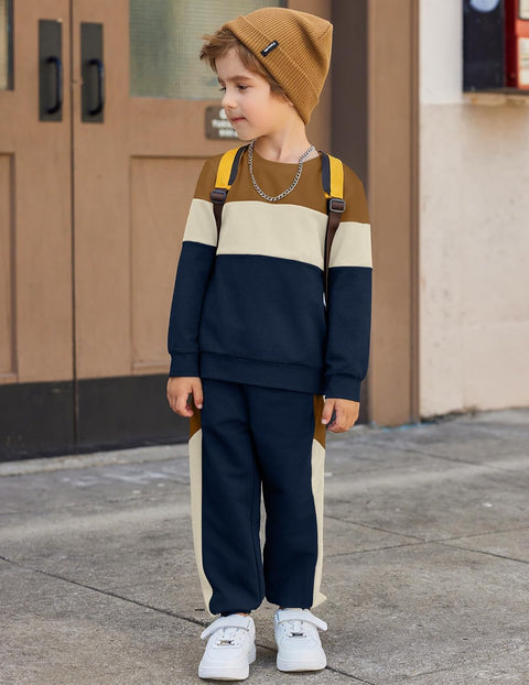 Arshiner Boys 2 Piece Outfit Color Block Sweatshirt & Sweatpants