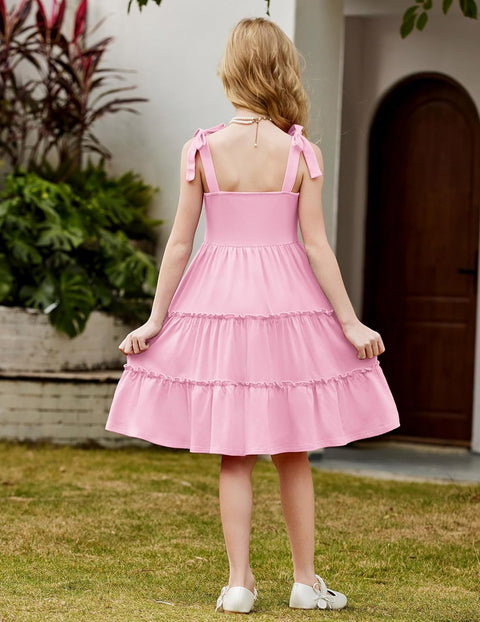 Arshiner Girls Dress Tween Boho Bowknot Strap Swing Flowy Dress