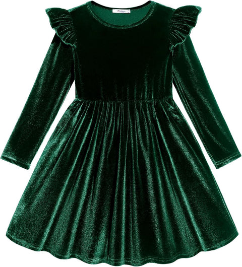 Arshiner Toddler Velvet Dress Little Girls Ruffle Dresses