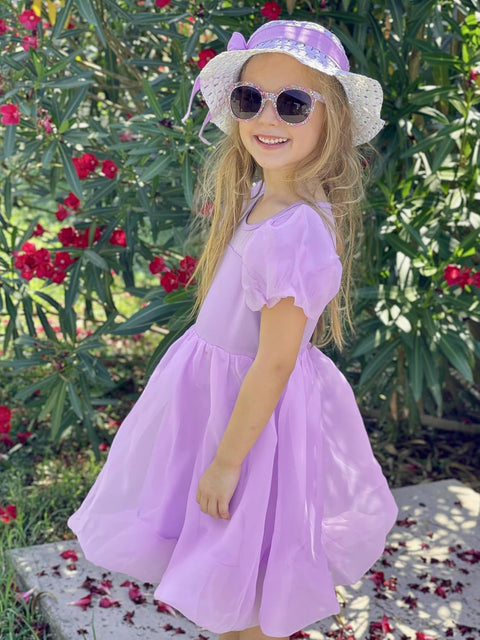 Arshiner Girls Dress Contrast Mesh Puff Flowy Bubble Hem Dresses