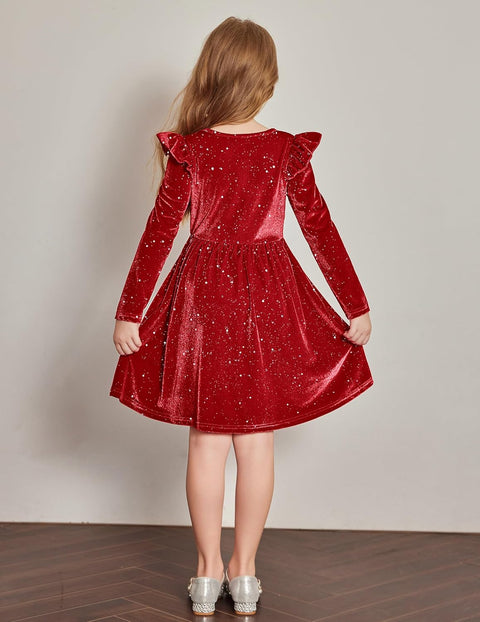 Arshiner Toddler Velvet Dress Little Girls Ruffle Dresses