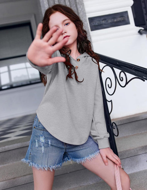 Arshiner Girls Button Collar Kids Hooded Sweatshirt