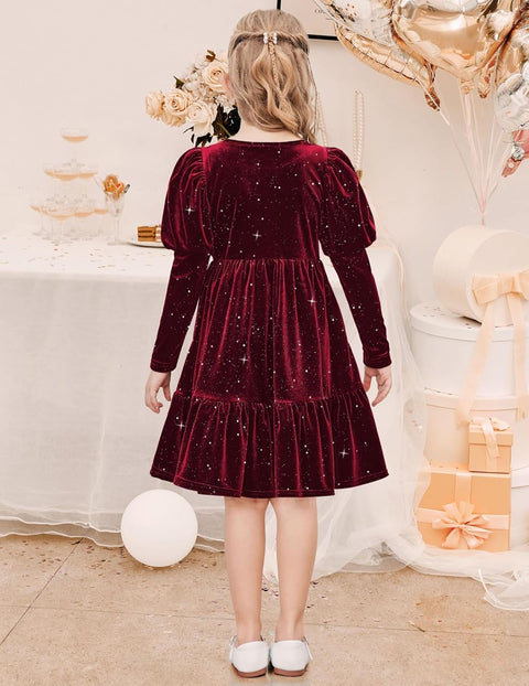 Arshiner Toddler Velvet Dress Girls Puff Party Ruffle Dresses
