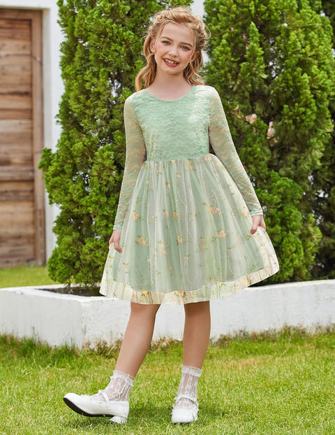 Arshiner Flower Girl Dress V Back Lace Tulle Party Dresses