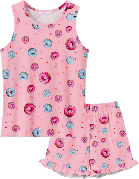 Arshiner Girls Pajamas Ruffle Sleepwear Tank Top and Shorts Set Pjs Outfit