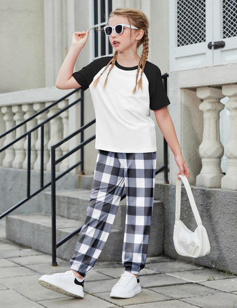 Arshiner Girls 2 Piece Outfits Short Sleeve Tops and Jogger Set