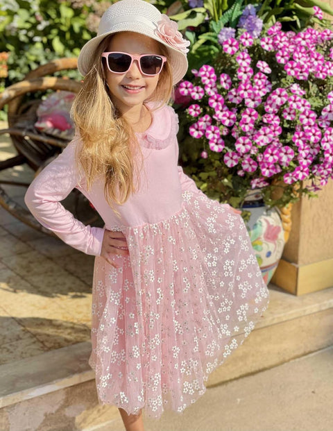 Arshiner Tutu Dress Girls Long Sleeve Peter Pan Collar Party Dresses