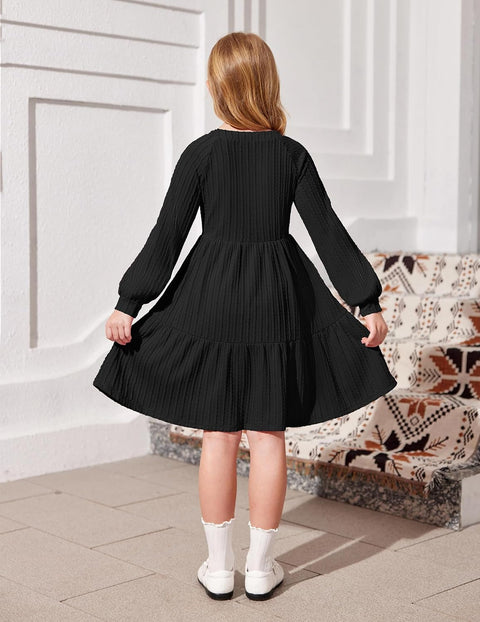 Arshiner Girls Dresses Lantern Long Sleeve Casual Dress