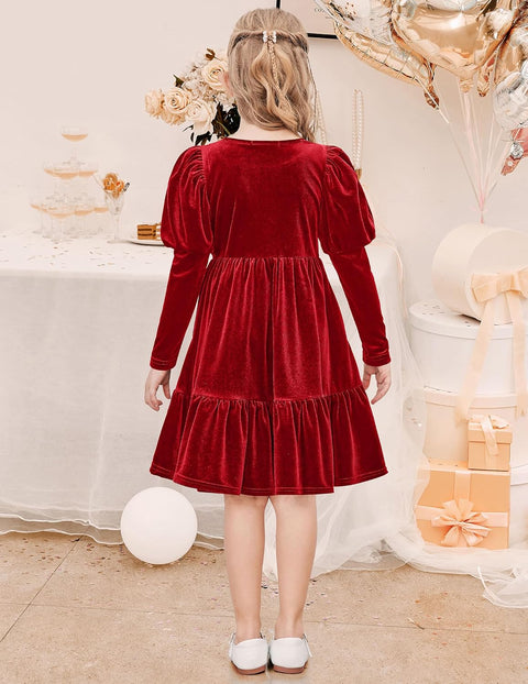 Arshiner Toddler Velvet Dress Girls Puff Party Ruffle Dresses